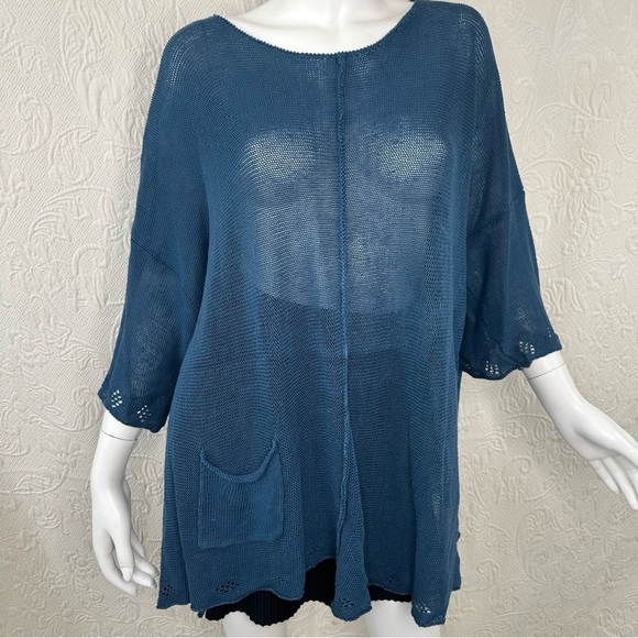 Cheyenne OSFM Teal Boatneck Sweater with Pointelle Hem - Picture 1 of 12